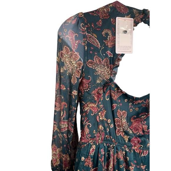 Band Of The Free Run The World Pine Paisley Empire Waist Midi Dress Size Large - Picture 8 of 16